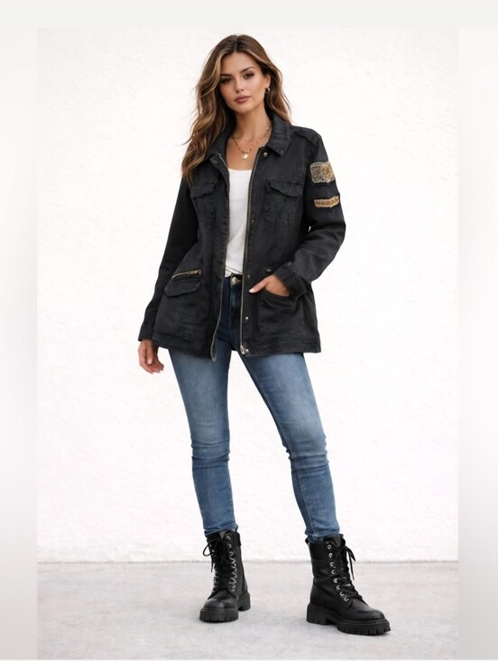 torrid Jackets & Blazers - TORRID Washed Black Utility Jacket with Sleeve Bead Plus size Size 4 4x Coat